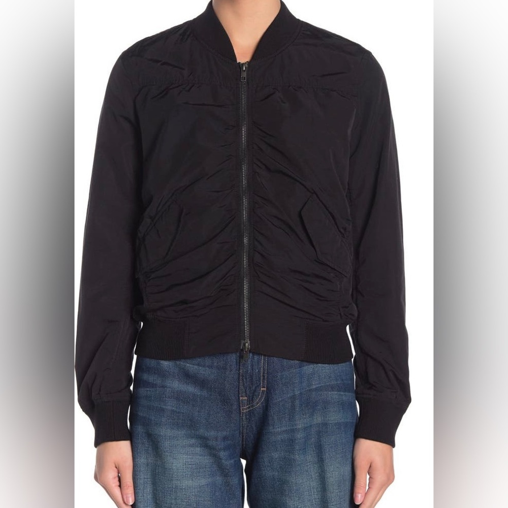 VINCE Shrunken Crop Bomber Jacket Black